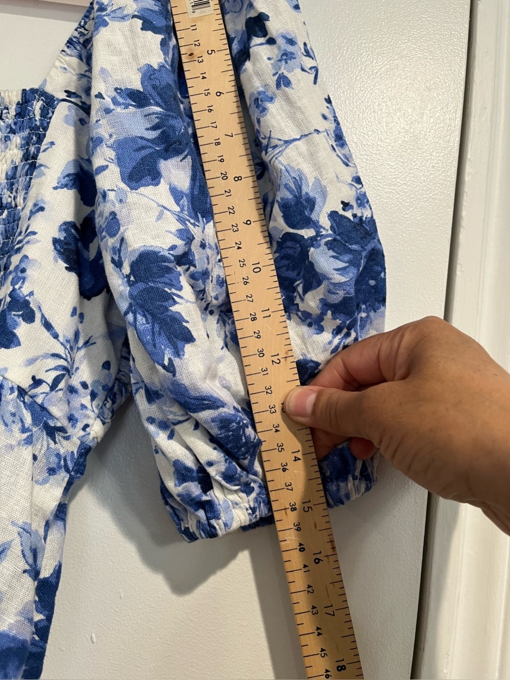 Abercrombie & Fitch Blue Linen Blend Floral Puff-Sleeve Emerson Dress Sz. L - Picture 11 of 14